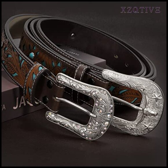 Genuine Leather Belt Vintage Western Engraved Tooled Cowboy Cowgirl main image 4